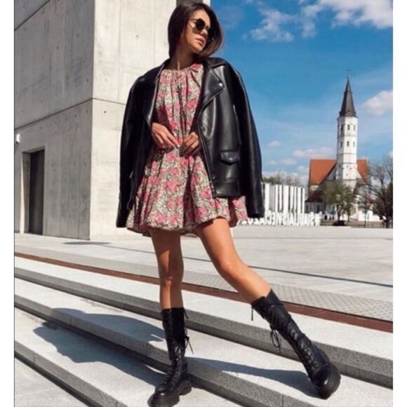 Zara Floral Puff Sleeve Mini Dress Pink Size L / Pristine - Picture 3 of 9